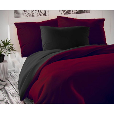 Saténové francúzske obliečky LUXURY COLLECTION bordó / čierne 1 + 2, 220x200, 70x90cm