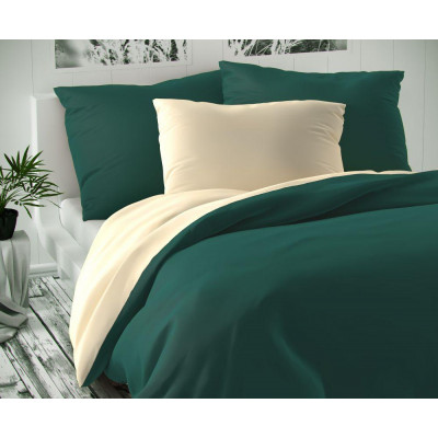 Saténové francúzske obliečky LUXURY COLLECTION 1+2, 220x200, 70x90cm tmavo zelené / smotanové