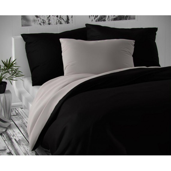 Saténové postel'né obliečky LUXURY COLLECTION čierne / svetlo sivé 140x200, 70x90cm