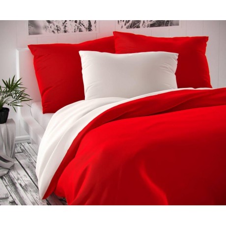 Saténové predľžené postelné obliečky LUXURY COLLECTION červené / biele 140x220, 70x90cm
