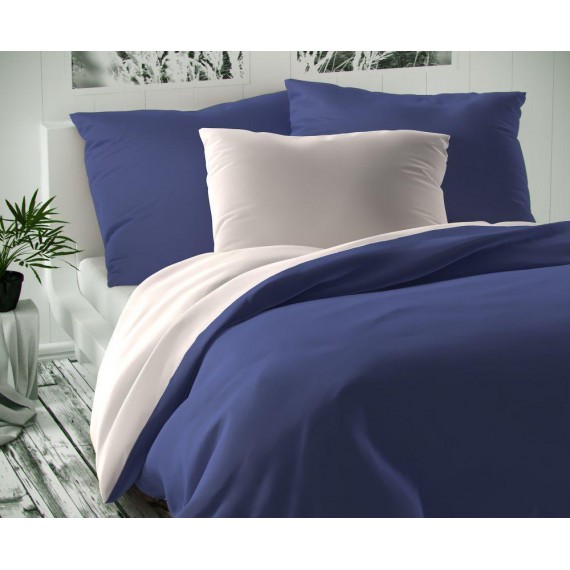 Saténové predľžené postel'né obliečky LUXURY COLLECTION biele / tmavo modre 140x220, 70x90cm