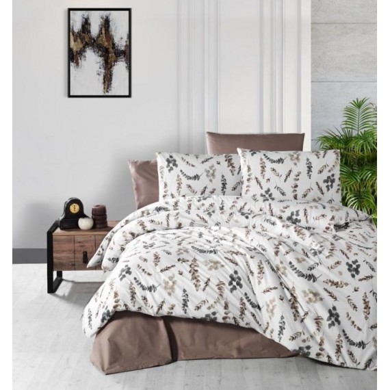 Predĺžené posteľné flanelové obliečky 140x220, 70x90cm VETVIČKA hnedá